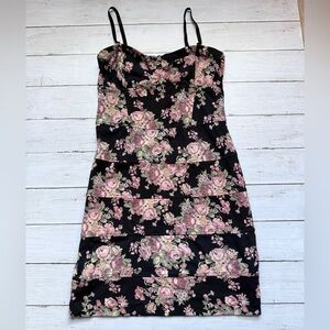Talula Floral Corset Mini Dress Black Pink Rose Bodycon Y2K Size M